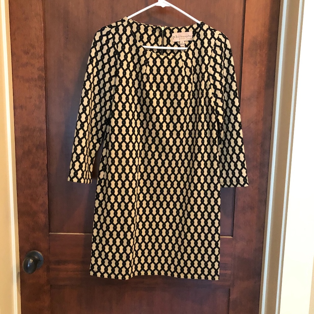 Black and Tan Linked Pattern Long Sleeve Dress